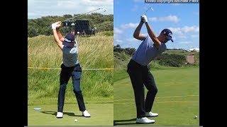 Justin Thomas golf swing  Long Iron faceon amp downtheline July 2017 [upl. by Ahsienahs935]